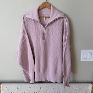 AERIE Oversized Lilac Pirple Ribbed Knit Collared Quarter Zip Sweater Size S